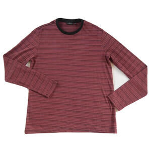 Marc Anthony Men's Polyester Blend L/S Crew Neck Brick Red Striped T Shirt - L